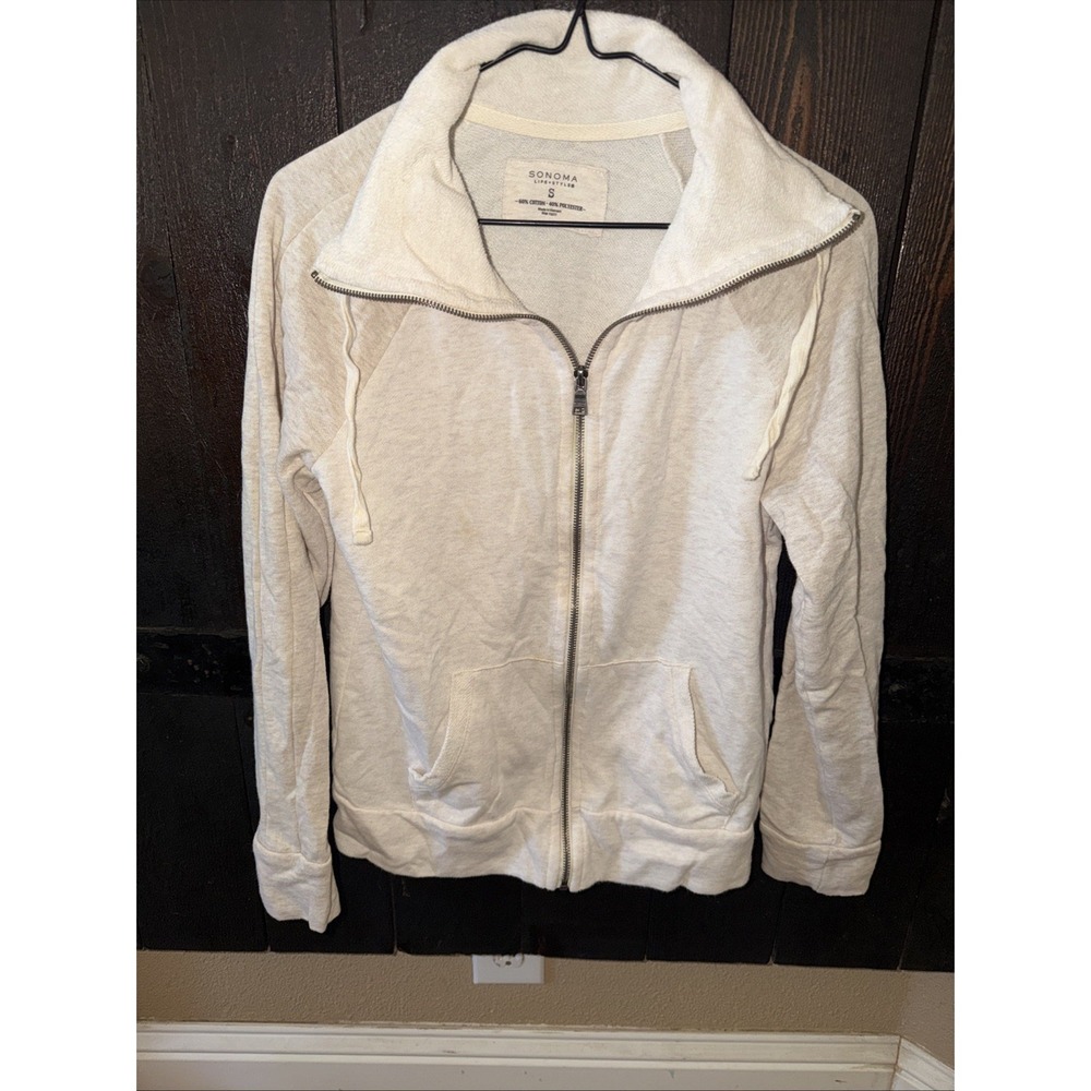 Sonoma Life Styles Women's Size Small Full Zip Collared Sweater Beige Cotton